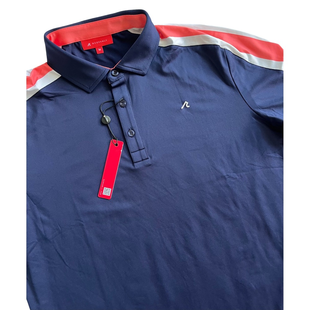 Redvanly Sevigne Polo Mens Medium Midnight Navy Blue Red Stripe Golf Shirt m